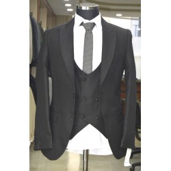 2827 Slimfit Yelekli Takım Elbise Siyah