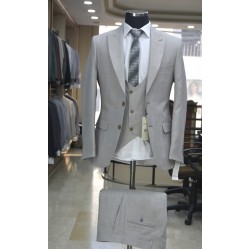 2827 Slimfit Yelekli Takım Elbise Gri