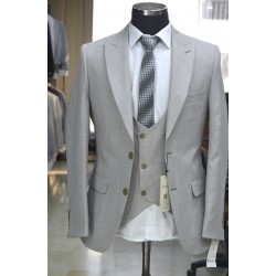 2827 Slimfit Yelekli Takım Elbise Gri