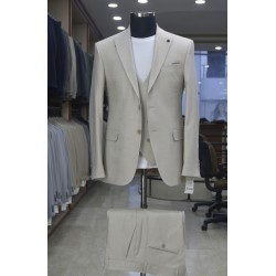 2839 Poliyün Yelekli Takım Elbise Bej