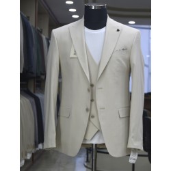 2841 Poliyün Yelekli Takım Elbise Bej