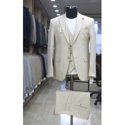 2841 Poliyün Yelekli Takım Elbise Bej