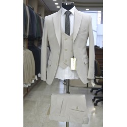 3011 Örme Yelekli Takım Elbise Bej