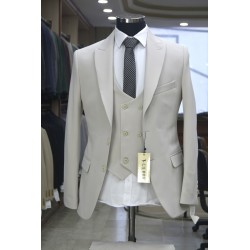 3011 Örme Yelekli Takım Elbise Bej