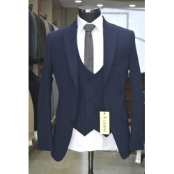 3011 Örme Yelekli Takım Elbise Lacivert