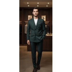 3022 Kruvaze Takım Elbise Licralı Yeşil