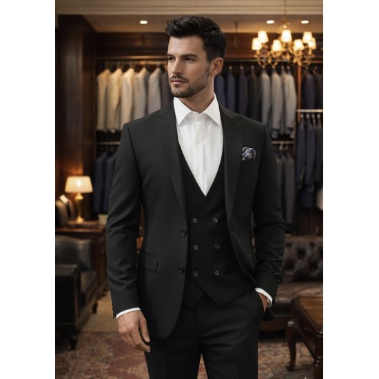 3022 YELEKLİ TAKIM ELBİSE LİCRALI SİYAH