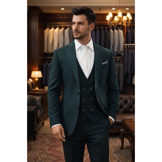 3022 YELEKLİ TAKIM ELBİSE LİCRALI YEŞİL