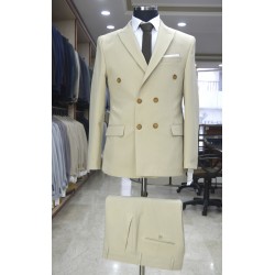 3038 Gofre Kruvaze Takım Elbise Bej