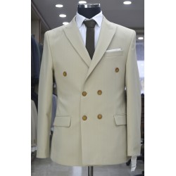 3038 Gofre Kruvaze Takım Elbise Bej