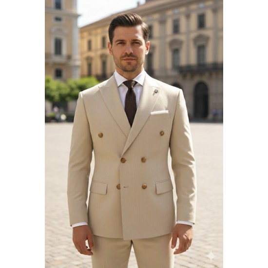 3038 Gofre Kruvaze Takım Elbise Bej