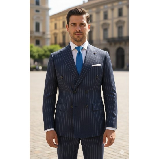 3038 Gofre Kruvaze Takım Elbise Lacivert