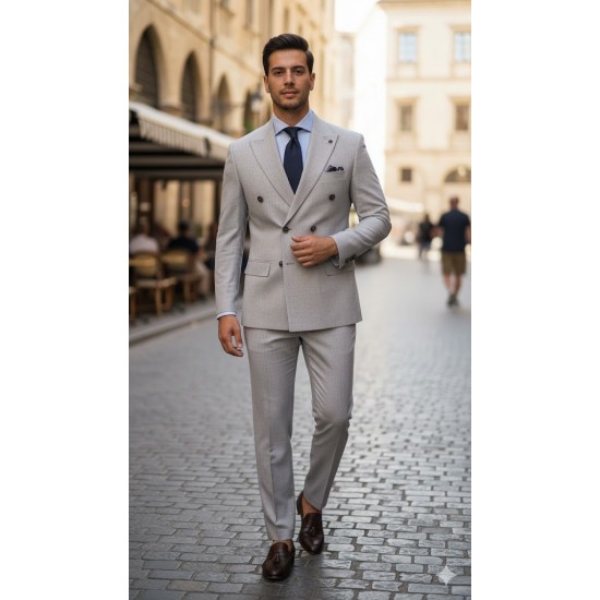 3043 Gofre Çizgili  Kruvaze Takım Elbise Koyu Gri