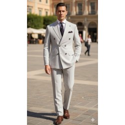 3043 Gofre Çizgili  Kruvaze Takım Elbise Açık Gri