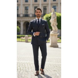 3043 Gofre Çizgili  Kruvaze Takım Elbise Lacivert