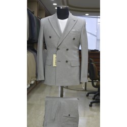 3043 Gofre Çizgili  Kruvaze Takım Elbise Koyu Gri