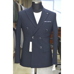 3043 Gofre Çizgili  Kruvaze Takım Elbise Lacivert