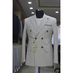 3043 Gofre Çizgili  Kruvaze Takım Elbise Açık Gri