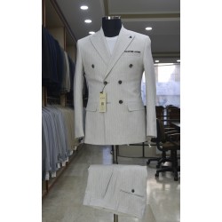 3043 Gofre Çizgili  Kruvaze Takım Elbise Açık Gri