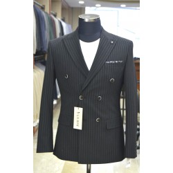 3043 Gofre Çizgili  Kruvaze Takım Elbise Siyah