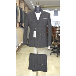 3043 Gofre Çizgili  Kruvaze Takım Elbise Siyah