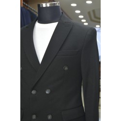 K5117 Kruvaze Örme Tek Ceket Siyah