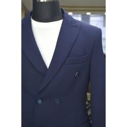 K5117 Kruvaze Örme Tek Ceket Lacivert