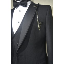 Damatlık Desenli Takım Elbise Sivri Yaka