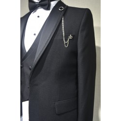 Damatlık Desenli Takım Elbise Şal Yaka