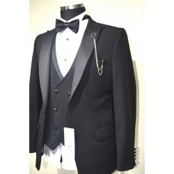 Damatlık Lıcralı Takım Elbise Şal Yaka 